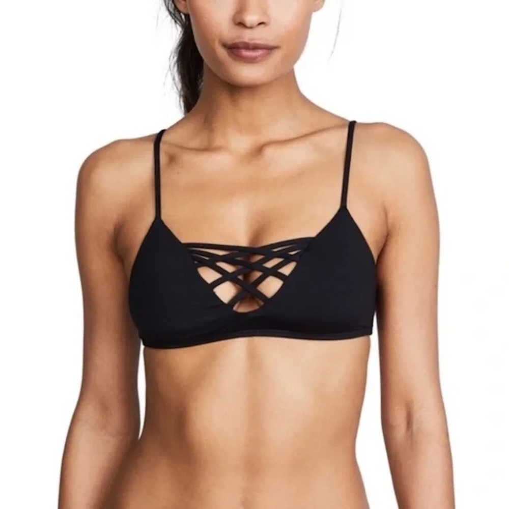 L*Space Jamie Black Lace Up Bikini Top & Sandy Bottoms Bikini Set Size L